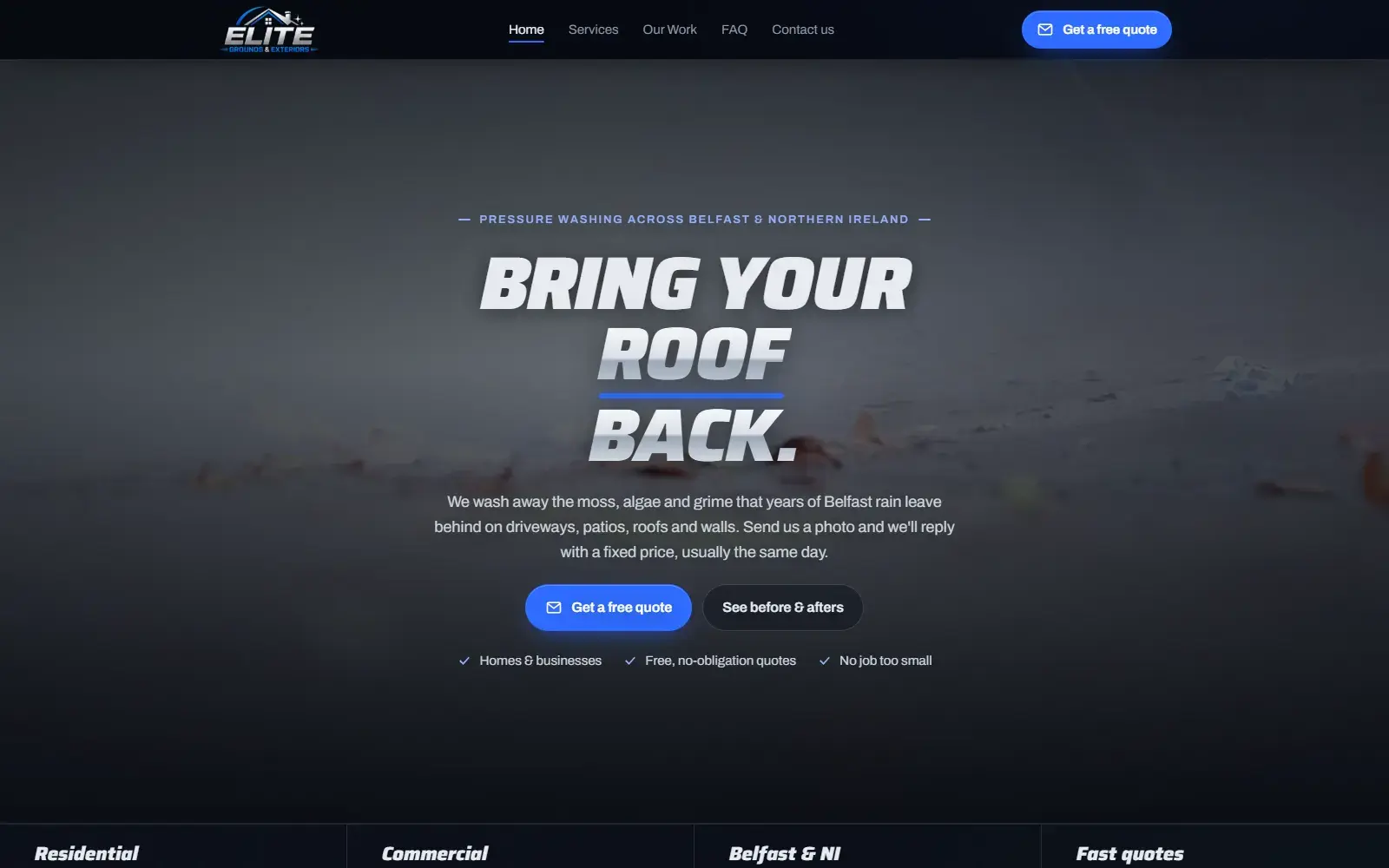 Screenshot of the Elite Grounds & Exteriors homepage