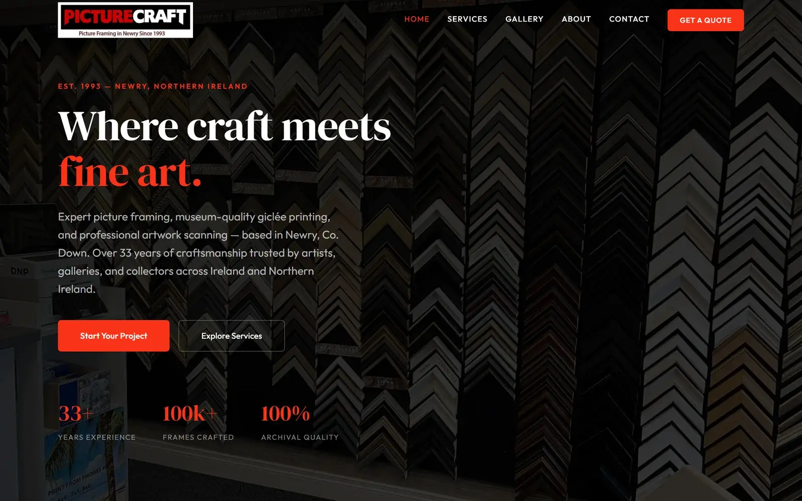 Screenshot of the PictureCraft homepage